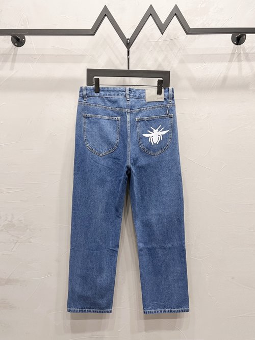 Dior Insect Print Straight-Leg Jeans with Pockets