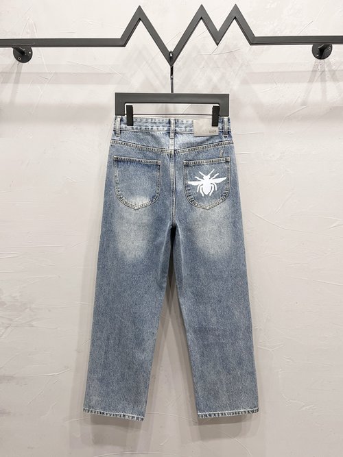 Dior Light-Colored Insect Print Straight Jeans, Comfort Fit