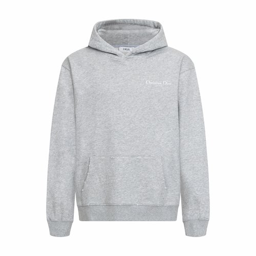Dior Distressed Printed Hoodie in Gray with Pockets