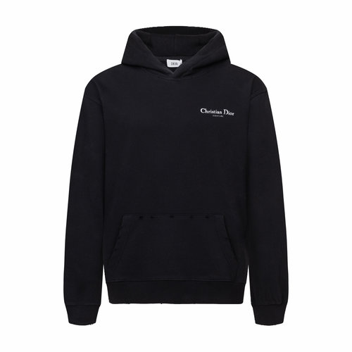 Dior Distressed Printed Hoodie in Black with Pockets