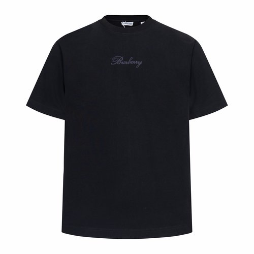 Burberry Black Short-Sleeve T-Shirt with Letter Embroidery