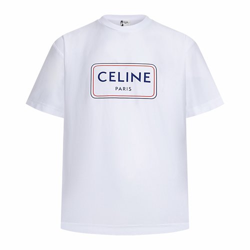 Celine White Short Sleeve with Blue Frame Print