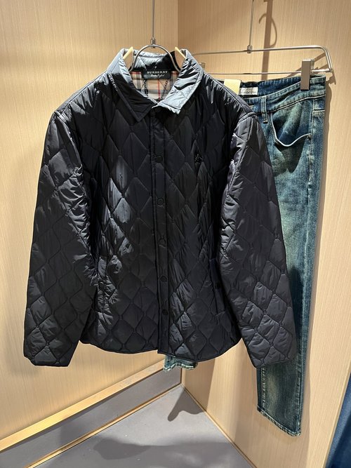 Burberry Polyester Fiber Cotton Jacket with Grid Pattern