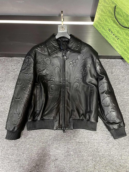 Louis Vuitton Luxury Leather Jacket with Embossed Logo