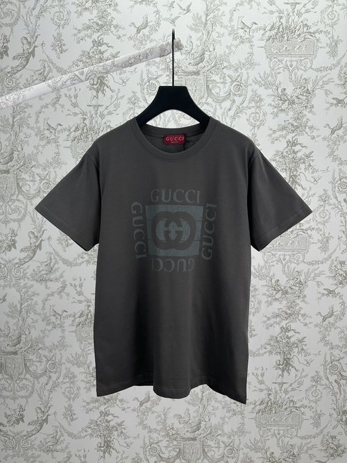 Gucci Knitted Cotton T-Shirt with Faded Gucci Logo