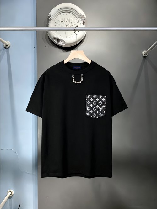 Louis Vuitton Denim Wash Black Gray Short Sleeve Shirt with Chain