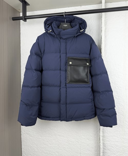 Bottega Veneta Leather Pocket Knitted Down Jacket