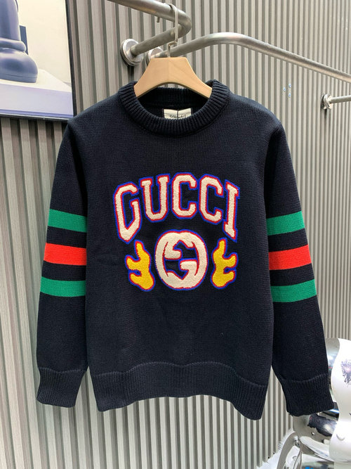 Gucci Retro Round Neck Sweater with Logo Embroidery