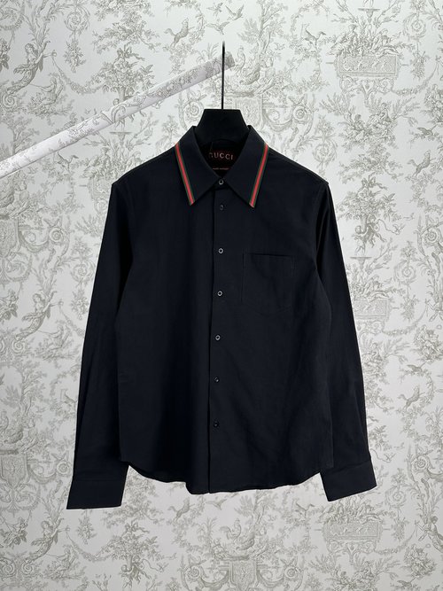 Gucci Long-Sleeve Shirt with Contr Stitching and Patch Pocket