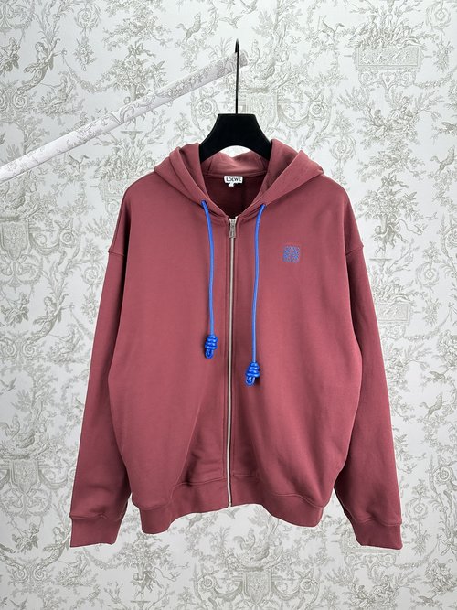 Loewe Cotton Zip Hoodie with Leather Drawstring