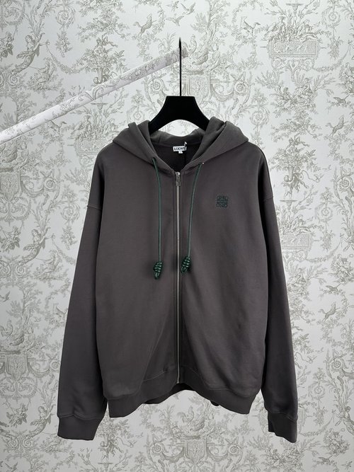Loewe Cotton Zip Hoodie with Leather Drawstring
