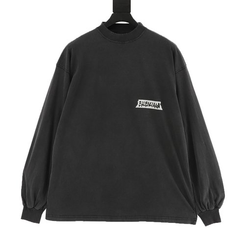 Balenciaga New Tape Print Long-sleeved T-shirt with Vintage Look