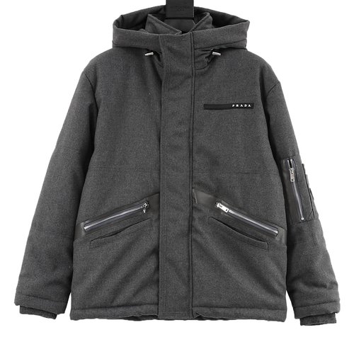 Prada Detachable Hooded Cotton Jacket with Multiple Pockets