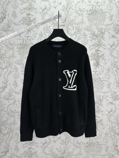 Louis Vuitton Modern Collarless Knit Cardigan with Contrast Letters
