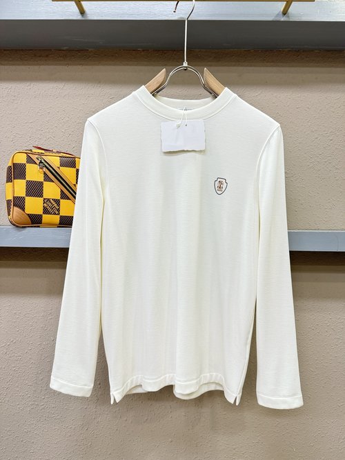 Brunello Cucinelli Luxury Cashmere Blend Long Sleeve Tee with Soft Touch