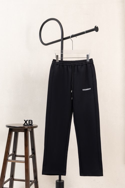 Burberry Letter Horse Embroidery Straight Trousers, Black