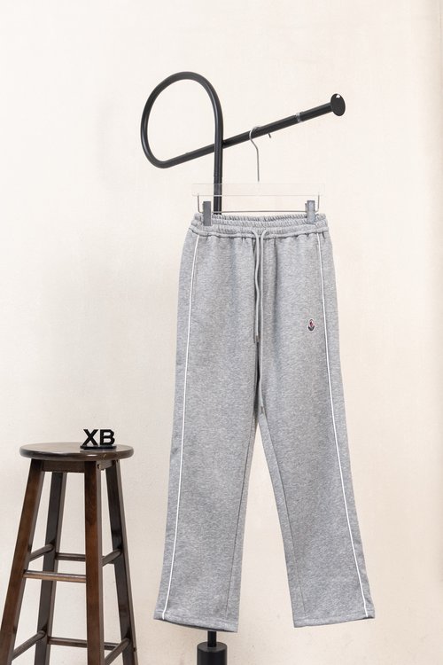 Moncler Small Logo Embroidery Straight Trousers, Black & Gray