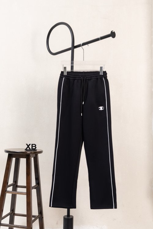 Celine Small Label Webbing Embroidery Straight Trousers, B&W