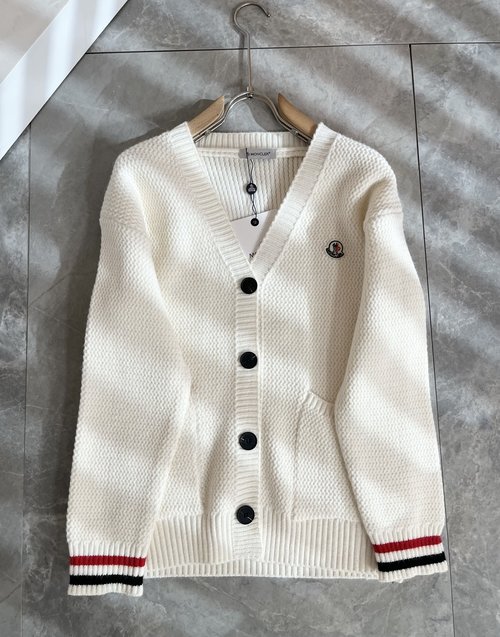 Moncler Knitted Wool Cardigan with Logo Badge