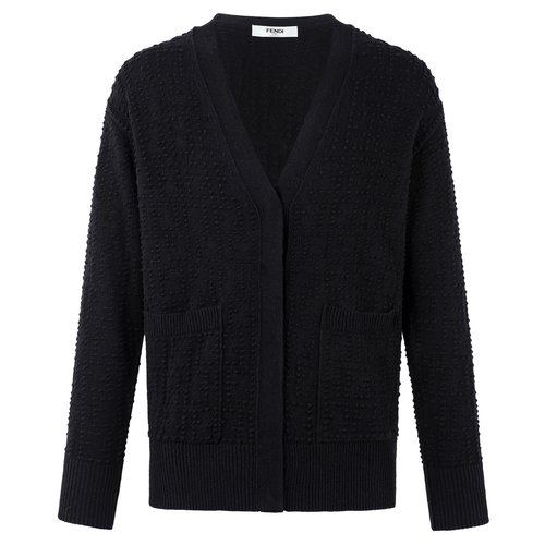 Fendi Double F Valley Jacquard V-Neck Knit Cardigan