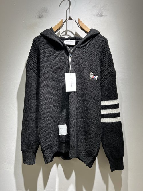 Thom Browne Soft Wool Cardigan with Logo & Stripe Design