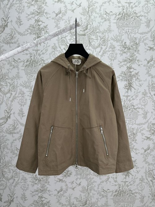 Hermes Hooded Long Sleeve Zippered Jacket