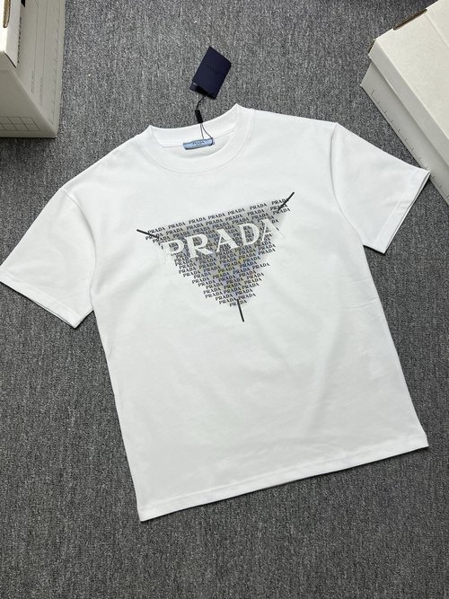 Prada Black and White Short Sleeve T-Shirt, 320g Fabric