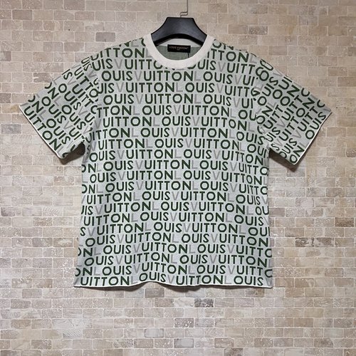 Louis Vuitton Full Print Letter Knitted Round Neck Short Sleeve