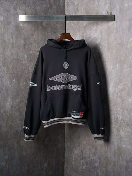 Balenciaga Manchester United Co-Branded Polo Collar Hooded Sweatshirt, Innovative Printed & Embroidered Design
