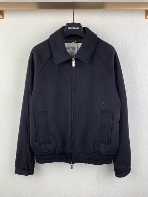 Burberry Cashmere Harrington Jacquard Coat with EKD Embroidery