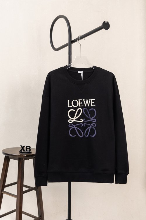Loewe Black Logo Embroidery Round Neck Sweatshirt