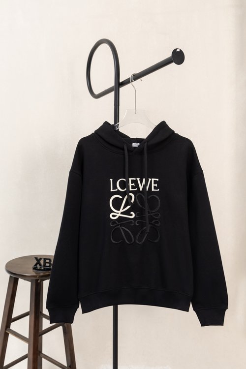 Loewe Black Logo Embroidered Hoodie, Comfortable and Unisex
