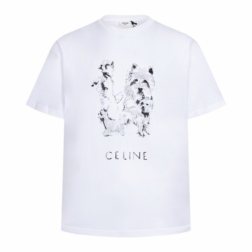 Celine Sketched Dog Print Short Sleeve Shirt with Good Quality