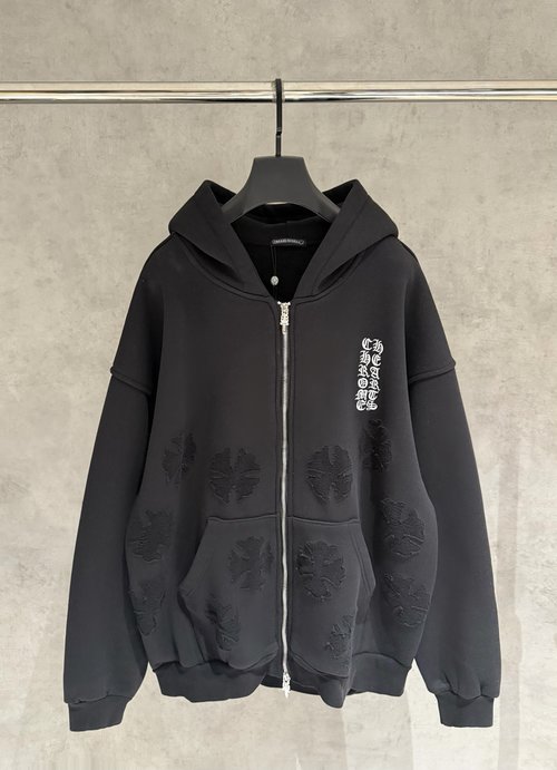 Chrome Hearts Heavyweight Zip-Up Hoodie with Laser Burnout Design