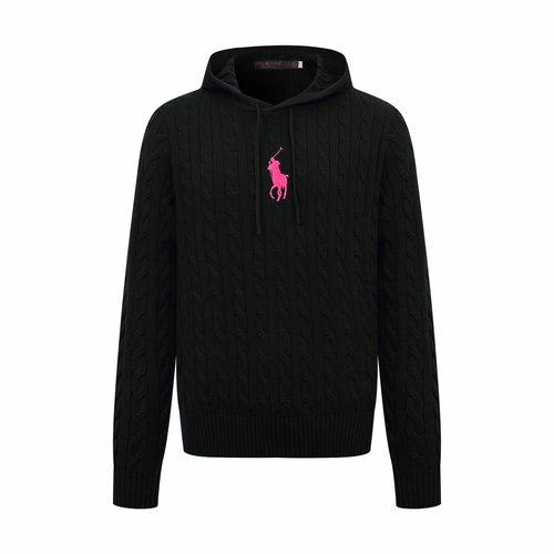 Polo Ralph Lauren Black Embroidered Cable-Knit Hooded Sweater