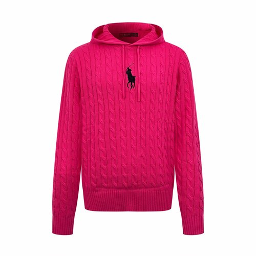 Polo Ralph Lauren Pink Embroidered Cable-Knit Hooded Sweater