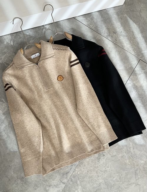 Moncler Knitted Wool Sweater with Simple Logo, Good Fit