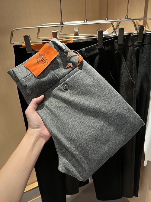 Hermes Premium Cashmere Straight-leg Trousers with Logo