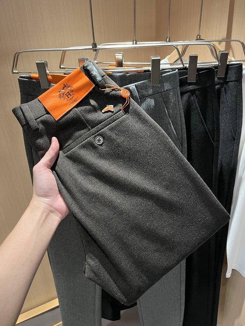 Hermes Premium Cashmere Straight-leg Trousers with Logo