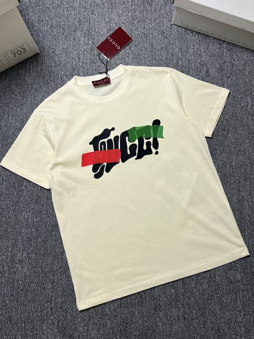 Gucci Black and White Short Sleeve T-Shirt, 280g Fabric