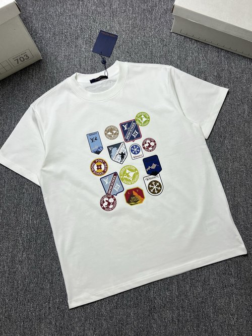 Louis Vuitton Black and White Short Sleeve T-Shirt, 280g Fabric