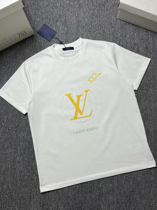 Louis Vuitton Black and White Short Sleeve T-Shirt, 280g Fabric