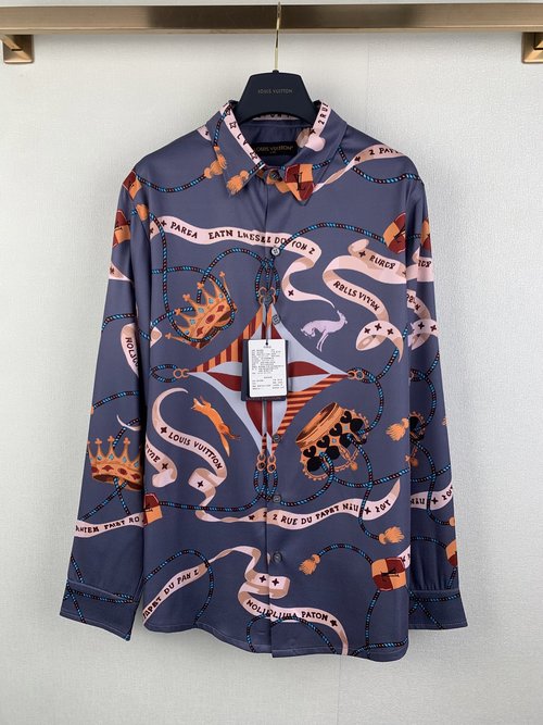 Louis Vuitton Silk Long-Sleeve Shirt with Crown Monogram Print