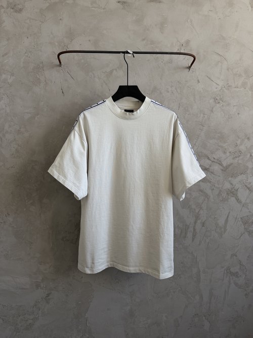 Balenciaga Cotton Short Sleeve T-Shirt with Embroidered Tape