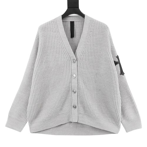 Chrome Hearts Waffle Knit Cashmere Cardigan with Cross Leather