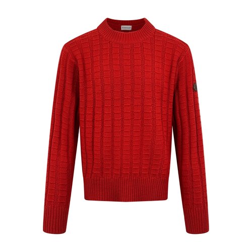 Moncler Red Embroidered Relief Knit Sweater