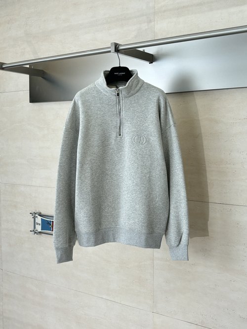 Dior Half-Zip Fleece Hoodie with Icon Print