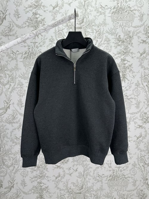 Dior Grey Cotton Fleece Half-Zip Sweatshirt with CD Icon