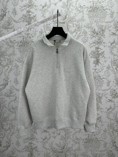Dior Grey Cotton Fleece Half-Zip Sweatshirt with CD Icon