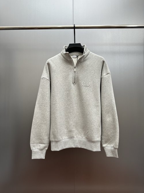 Dior Gray Fleece Half-Zip Sweatshirt with CD Icon